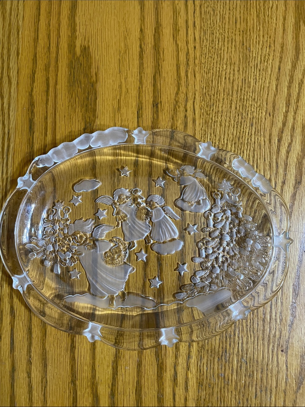 MIKASA Holiday Lights Sweets Glass Angel Trees Serving Platter Clear Frosted